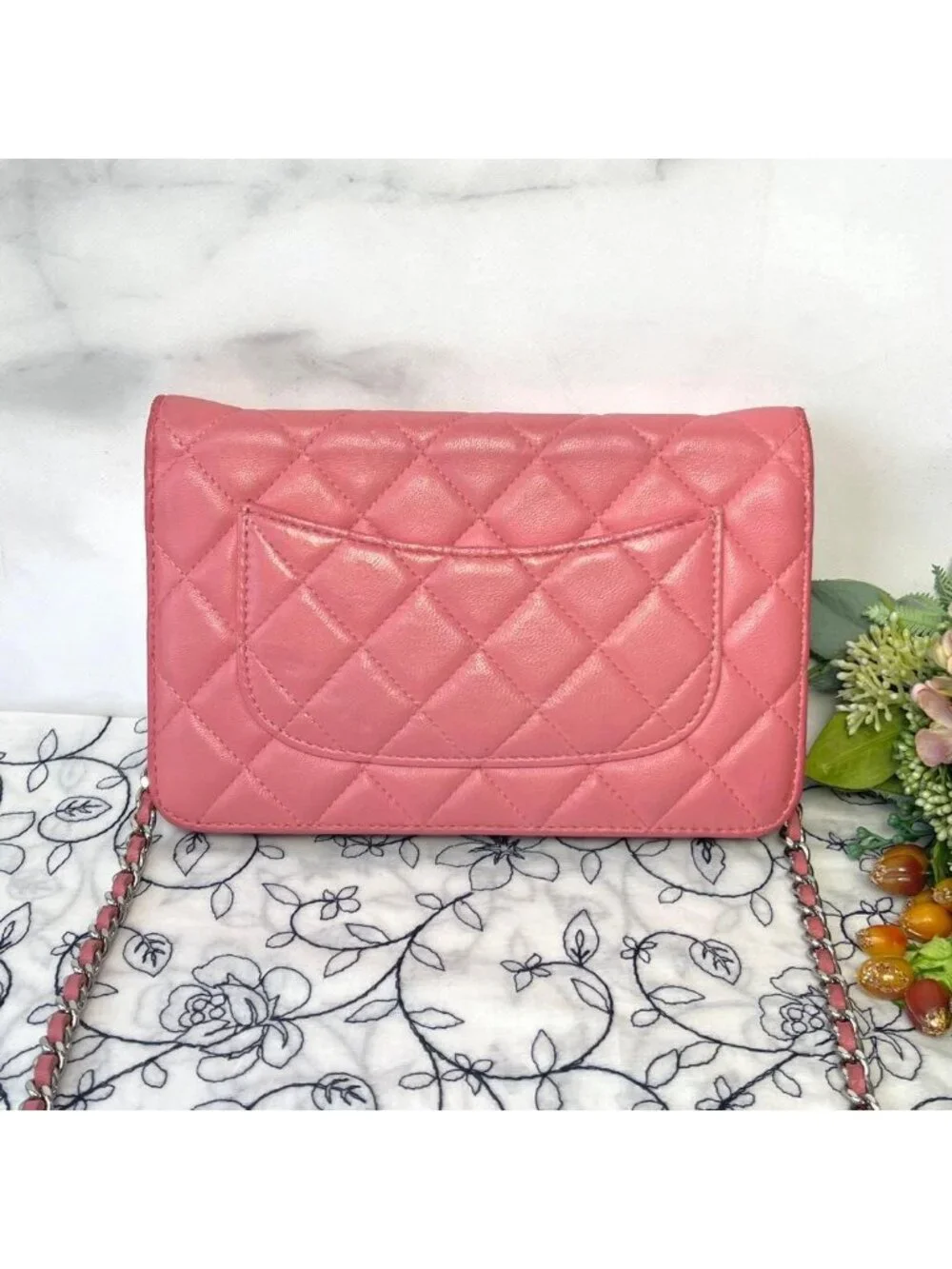 Chanel Chain Wallet Quilted Pink Silver Shoulder